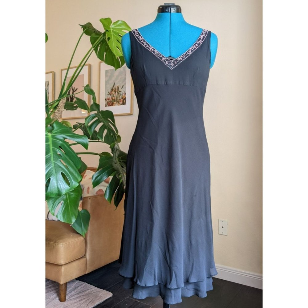 Ann Taylor Black Silk Beaded Semi-formal/cocktail dress - Size 4
